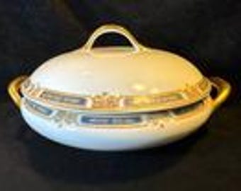 Antique Art Deco NS Nagoya Nippon Porcelain Two Handle Round Lidded Serving Bowl Dish