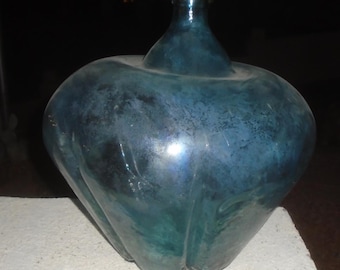 Vtg Demijohn Jug Green Glass Wine Bottle 16x15
