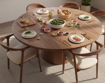 Handmade Round Walnut Dining Table, Solid Wood Kitchen Table