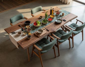 Handmade Walnut Dining Table, Solid Wood, Natural Edge