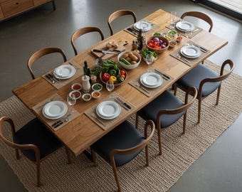 Handmade Walnut Dining Table, Natural Solid Wood