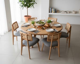 Handmade Round Walnut Dining Table, Solid Wood Kitchen Table