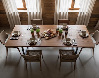 Handmade Solid Walnut Dining Table, Natural Wood