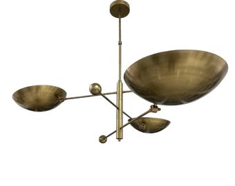 Chandelier Mid Century Modern 3 Light Pendant Raw Brass Sputnik Chandelier Light