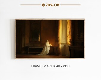 Halloween Frame TV Art, Vintage Sheet Ghost with Candle, Moody Dark Academia Gothic Oil Painting, Samsung Frame TV Digital Download