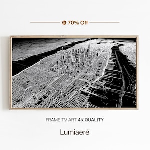 Samsung Frame TV NYC Wireframe-karta, svartvit stadsbild (digital nedladdning)