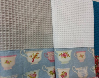 Gofre de gofre gris Teatowel con borde de tela y franqueo sin encaje