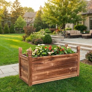 Garden wood planter box for home vegetable gardening