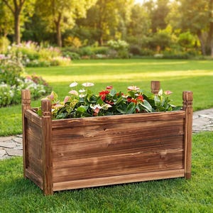 Wooden garden planter box for balcony plants