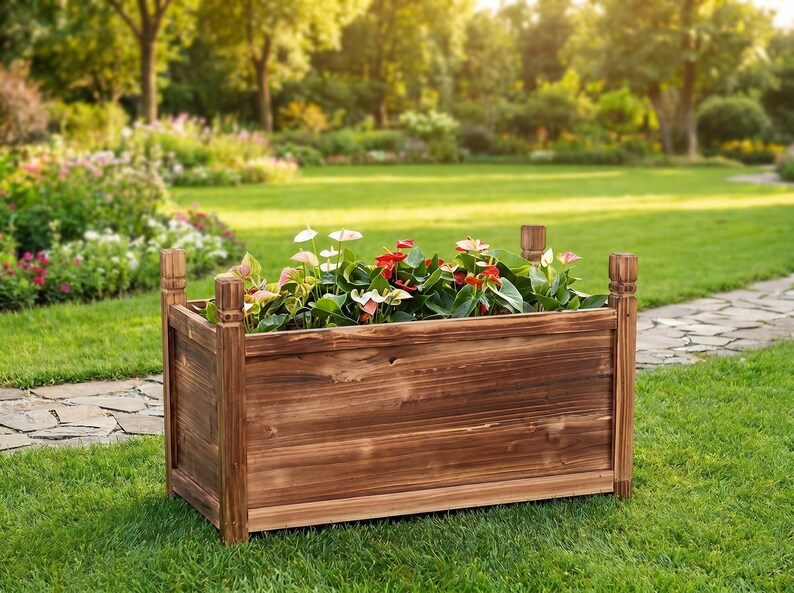 Wooden garden planter box for balcony plants