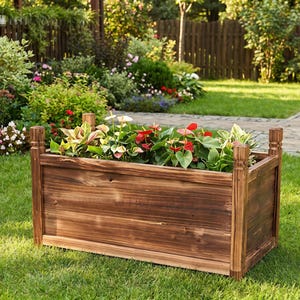 Outdoor planter bed for herbs and greens in backyard