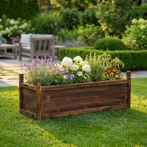 Outdoor garden bed made of solid wood for vegetables