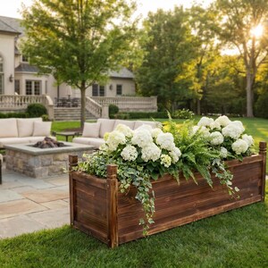 Pine raised planter for patio gardening setup