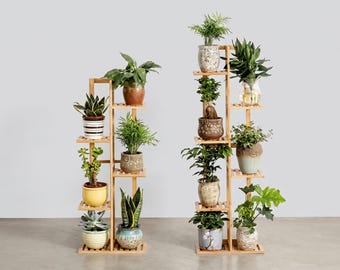 Bamboo Plant Stand 5 or 6 Tier Tall Corner Shelf Indoor Outdoor