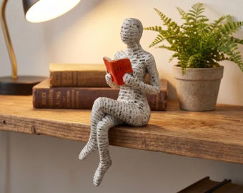 Reading Woman Sculpture, Resin Book Lover Figurine for Shelf Desk Home Decor