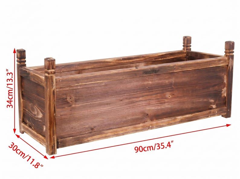 Outdoor rectangular planter box made from pine wood
