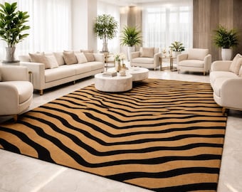 Hand Tufted Zebra Rug, Animal Print Wool Area Rug, Modern Luxury Living Room Carpet, Safari Style Handmade Rug, Custom Size Statement Rug