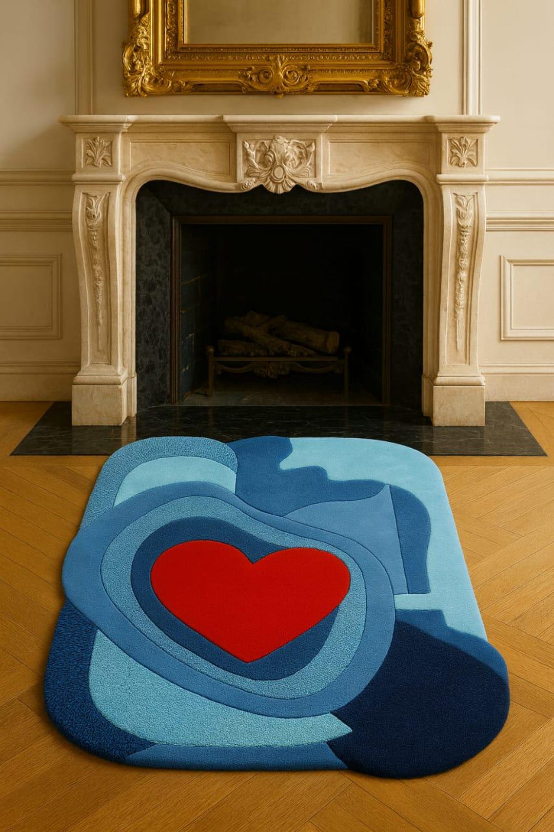 Handmade Tufted Heart Rug | Modern Blue Abstract Carpet | Unique Love ...
