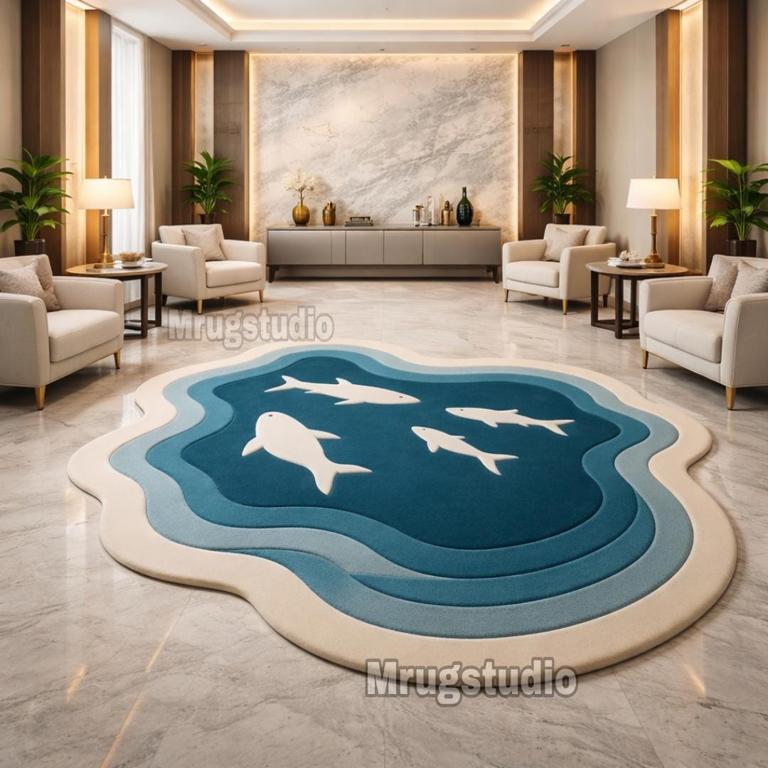 Ocean Whale Tufted Rug, 3D Layered Sea Theme Carpet, Handmade Kids Room ...