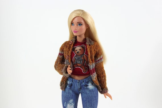 Barbie Doll Clothes Easy Sweater Cardigan Knitting Pattern Digital Pattern Curvy Barbie Clothes Barbie Knitting Pattern