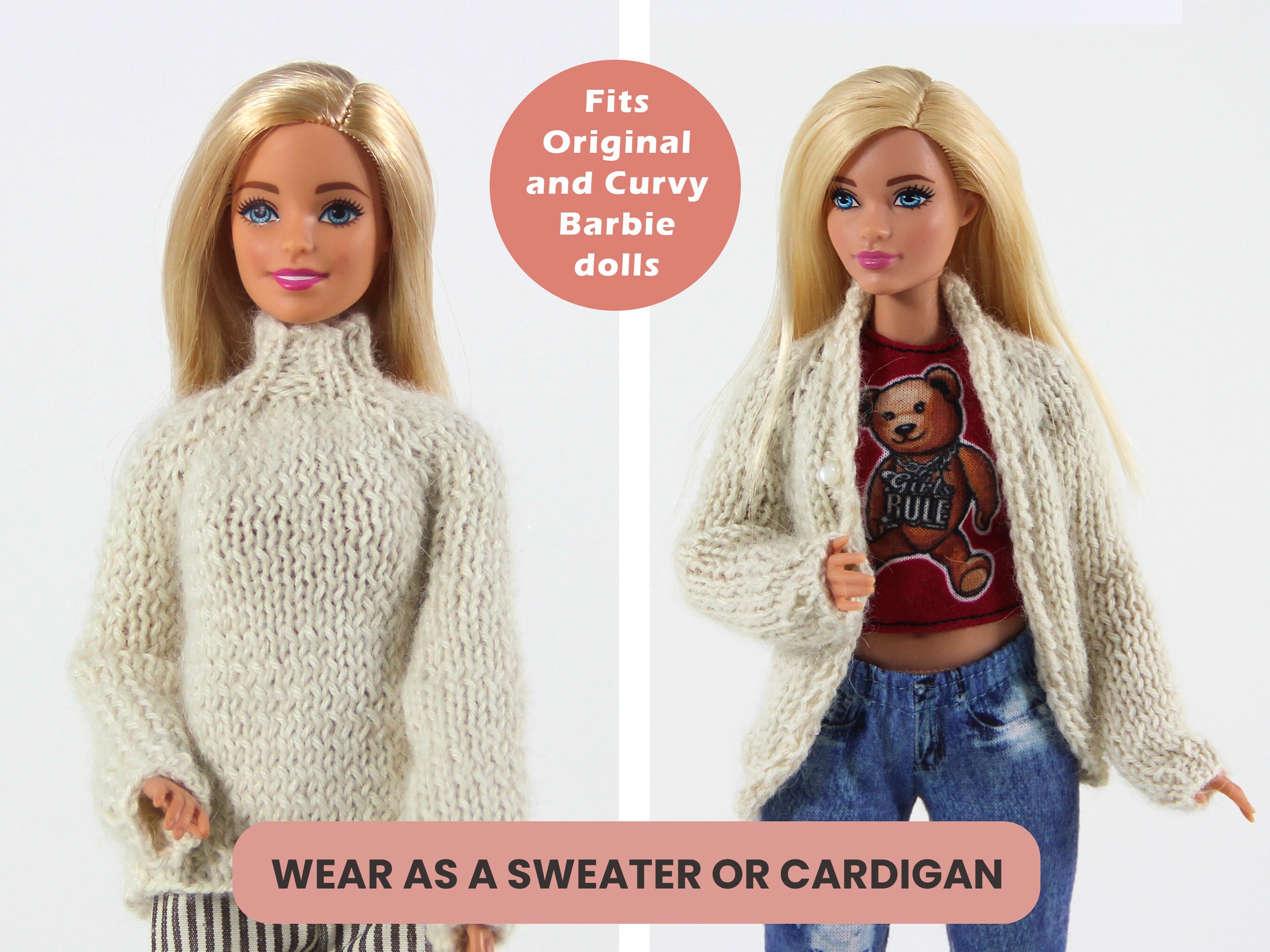 Barbie Knitting Pattern Barbie Sweater Pattern Barbie Cardigan Pattern Curvy Barbie Clothes Barbie DIY Clothes Granddaughter Gift Etsy
