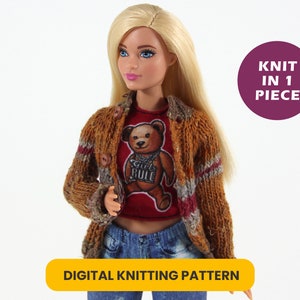 Barbie knitting pattern, Barbie sweater pattern, Barbie cardigan pattern, curvy Barbie clothes, Barbie DIY clothes, granddaughter gift