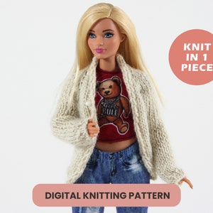 Barbie knitting pattern, Barbie sweater pattern, Barbie cardigan pattern, Barbie clothes, curvy Barbie clothes, Barbie pattern