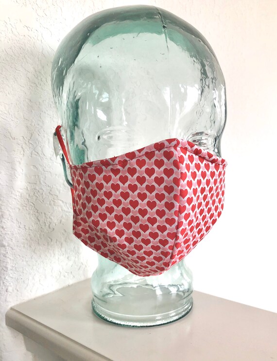 Valentine Hearts Cotton Fabric Face Mask | Face Mask Adult Size Il_570xn