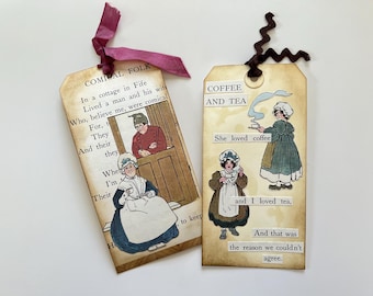 2 Vintage Book Tags, Junk Journal Tags, Handmade Tags