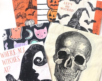 6 Assorted Decoupage Halloween Napkins, Halloween Napkins, Decoupage Napkin