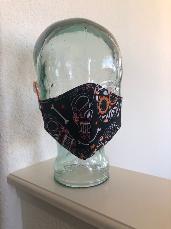 Sugar Skull Pattern Cotton Fabric Face Mask | Face Mask Adult Size | Day of the Dead Fabric Masks Il_570xn