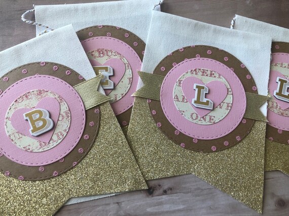 Bella, Pink and Gold Baby Banner, BabyShower Banner Il_570xn