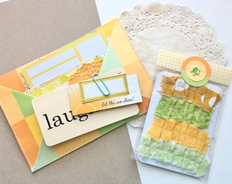 Yellow Green Envelope Ephemera Kit, Junk Journal Kit, Ephemera Kit, Envelope Junk Journal Kit