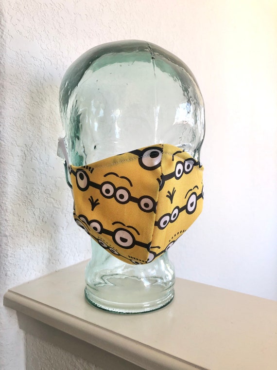 Minions Pattern Cotton Fabric Face Mask | Face Mask Adult Size | Yellow Minion Eyes Fabric Il_570xn