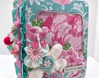 Pink and Blue Floral Mini Album | Pocket Mini Album | Handmade Floral Pocket Album