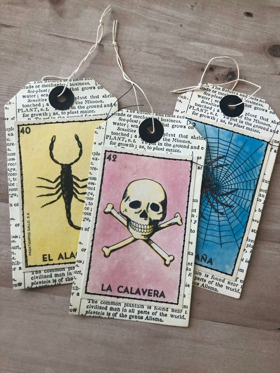 Mexican Loteria Tags| Handmade Tags|Halloween Tags Il_570xn