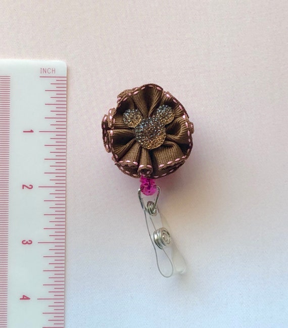 Mini Brown Mickey Mouse Rhinestone Cabachon Badge Reel/Holder Il_570xn