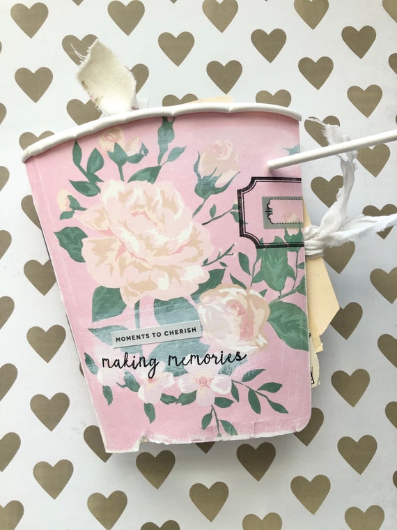 Floral Coffee Cup MiniBook, Mini Scrapbook, Junk Journal, Coffee Cup Journal, Junk Journal Il_570xn