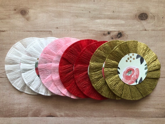 Crepe Paper 2.5 inch Circle Rosette | Christmas Floral Themed Circle Rosettes | Crepe Paper Rosettes Il_570xn