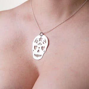 Sugar Skull Necklace | Sterling Silver Skull Jewellery | Day of the Dead Jewelry | Calavera Día de los Muertos Pendant