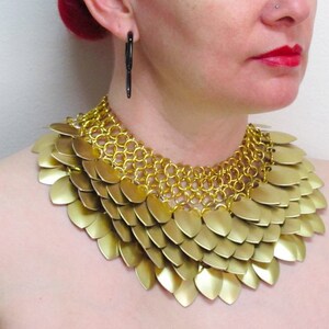 Statement Chandelier Necklace Gold Scale Jewellery READY TO SHIP Scalemaille Collar Chainmaille Jewelry Chain Mail Necklace image 2