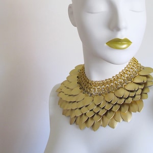 Statement Chandelier Necklace Gold Scale Jewellery READY TO SHIP Scalemaille Collar Chainmaille Jewelry Chain Mail Necklace image 1