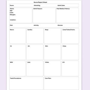 ICU Nurse Report Sheet Editable | Nurse Brain Sheet | Med Surg Report Template | Nurse Report Book | Canva PDF A4 US Letter