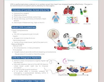 BLS CPR Spickzettel, Studienführer für Nursing, druckbare PDF-Datei, Notfallreferat