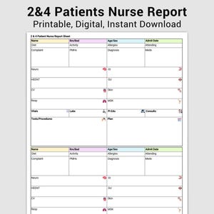 Nurse Report Sheet Editable | 2  and 4 Patient Report Template (PDF & Canva)