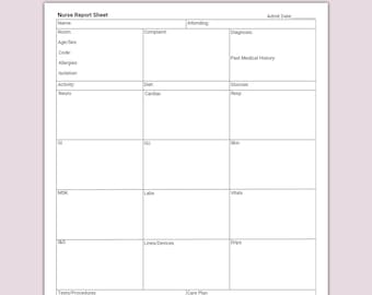 MedSurg Nurse Report Sheet Day Shift (Digital Download)