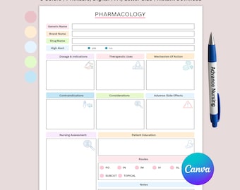 Bearbeitbares Pharmakologie-Lernblatt, Pflegeleitfaden (PDF)