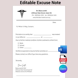 Editable Doctor Excuse Note Template (Canva, Word, PDF) – Medical Absence Form