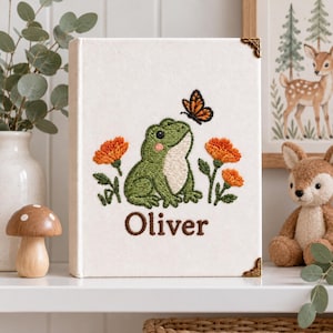 Personalized Safari Frog Baby Photo Album, Embroidered Tropical Memory Book, Custom Baby Boy Keepsake Gift