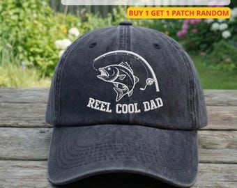 Gorra bordada "Reel Cool Dad", sombrero de sol vintage para papá pescador, gorra de camionero para papá pescador, regalo de cumpleaños para papá con temática de peces, regalo del Día del Padre para pescadores.